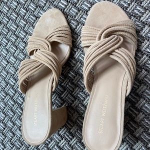 Stuart Weitzman Twist Block 75 Slide Sandal in Golden Beige NEW SIZE 6